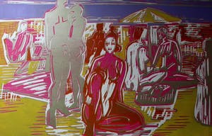 Luuk Scholten - Houtsnede - Strand kopen? Bied vanaf 35!