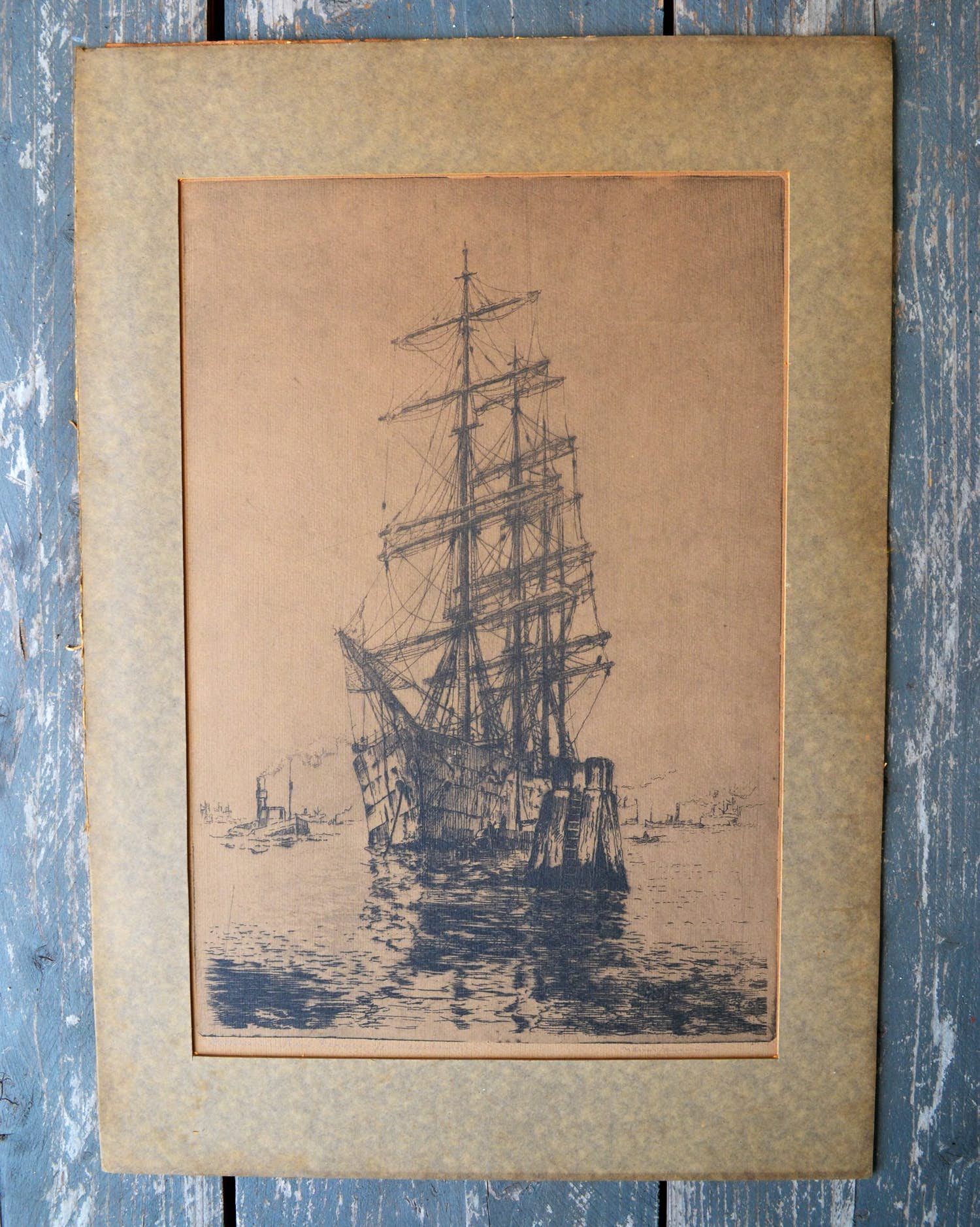 Marius de Jongere - Rotterdam, Bark Ponapé aan de Maashaven - Ets kopen? Bied vanaf 20!