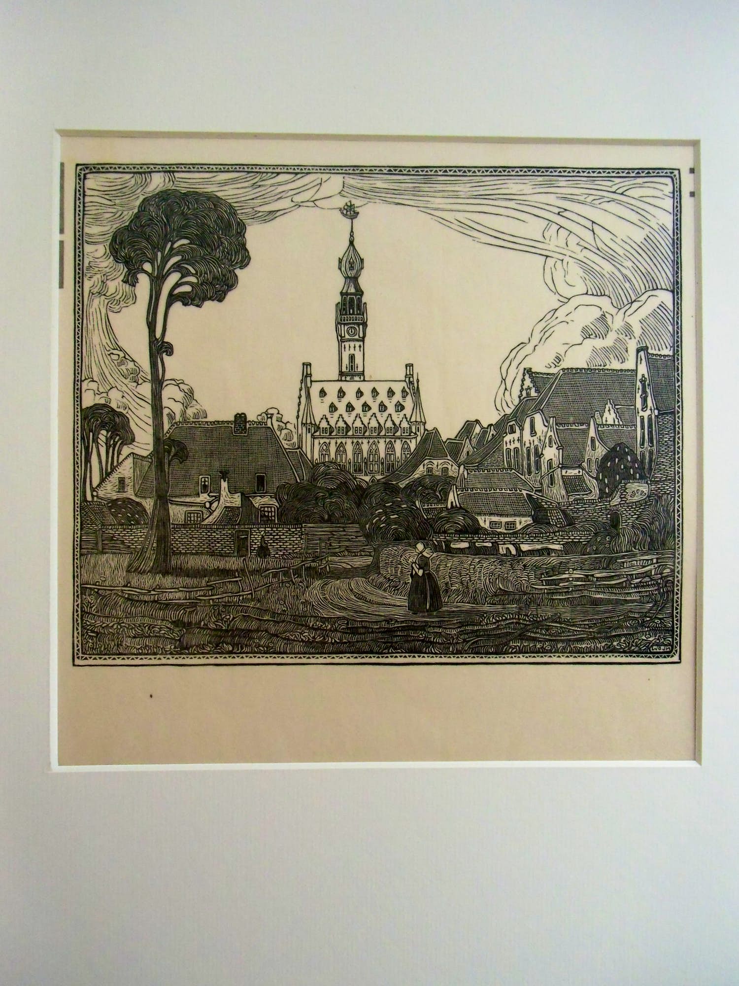 Wijnand Otto Jan Nieuwenkamp - STADHUIS TE VEERE /// HOUTSNEDE VAN W.O.J.NIEUWENKAMP verkocht voor € 40!