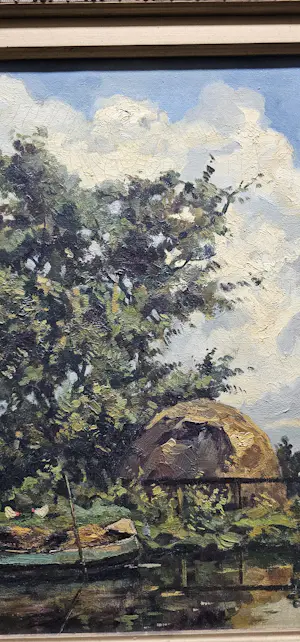 Johannes Antonius Pietersen - Hooiklamp en boer met kippen aan het Water. kopen? Bied vanaf 50!