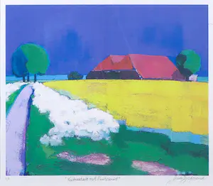 Jentsje Popma - Gemengde druktechniek, Koolzaad met fluitekruid - Ingelijst kopen? Bied vanaf 100!