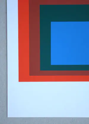 Josef Albers - Homage to the Square - Blue + darkgreen with 2 reds - Zeefdruk - 1971 kopen? Bied vanaf 100!