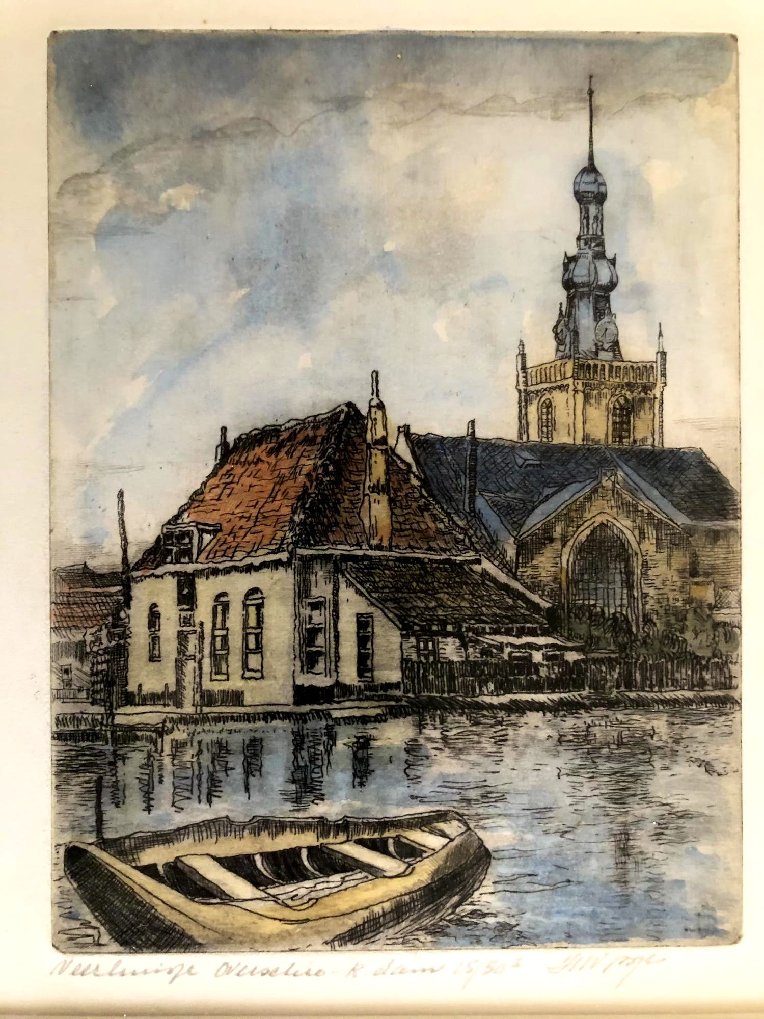 Huib Bijl - Veerhuisje te Overschie - Ingekleurde ets, Ingelijst kopen? Bied vanaf 30!