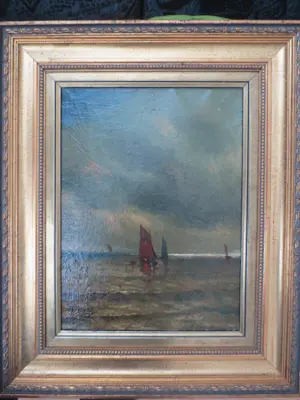 Alfred Stevens - (1823-1906) Zeegezicht Zeilboten kopen? Bied vanaf 250!