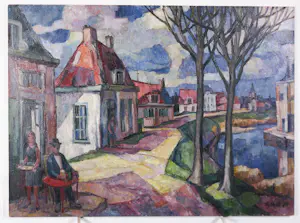 Harmen Klaas Post - Olieverf op paneel, Dorpsgezicht langs gracht - Ingelijst kopen? Bied vanaf 150!