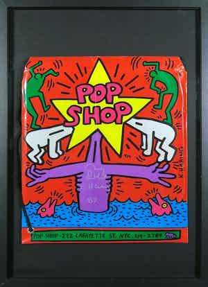 Keith Haring - Originele gesigneerde Pop Shop tas met tekening - Ingelijst verkocht voor € 1!