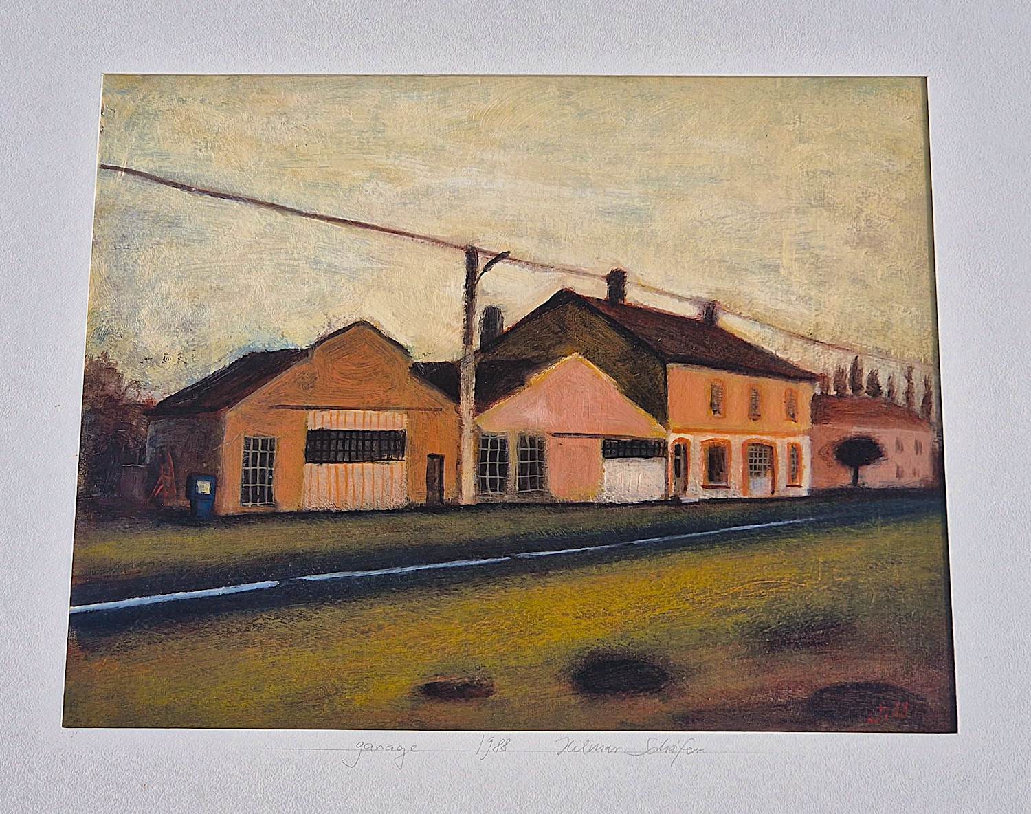Hilmar Schäfer - verstild, in 1988 geschilderd acrylverf op board "Garage" - prima ingelijst kopen? Bied vanaf 74!