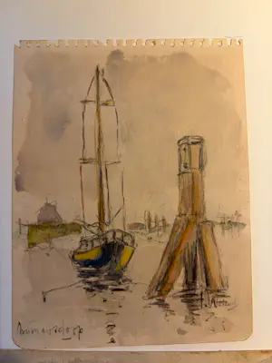 Jaap Weiland - Aquarel, Villa & een klein gemengd techniek werk Haven Numansdorp kopen? Bied vanaf 50!