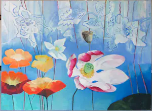 Buy Jan van Delft - Acryl op doek, Abstracte compositie met bloemen (groot)? Bid from 200!