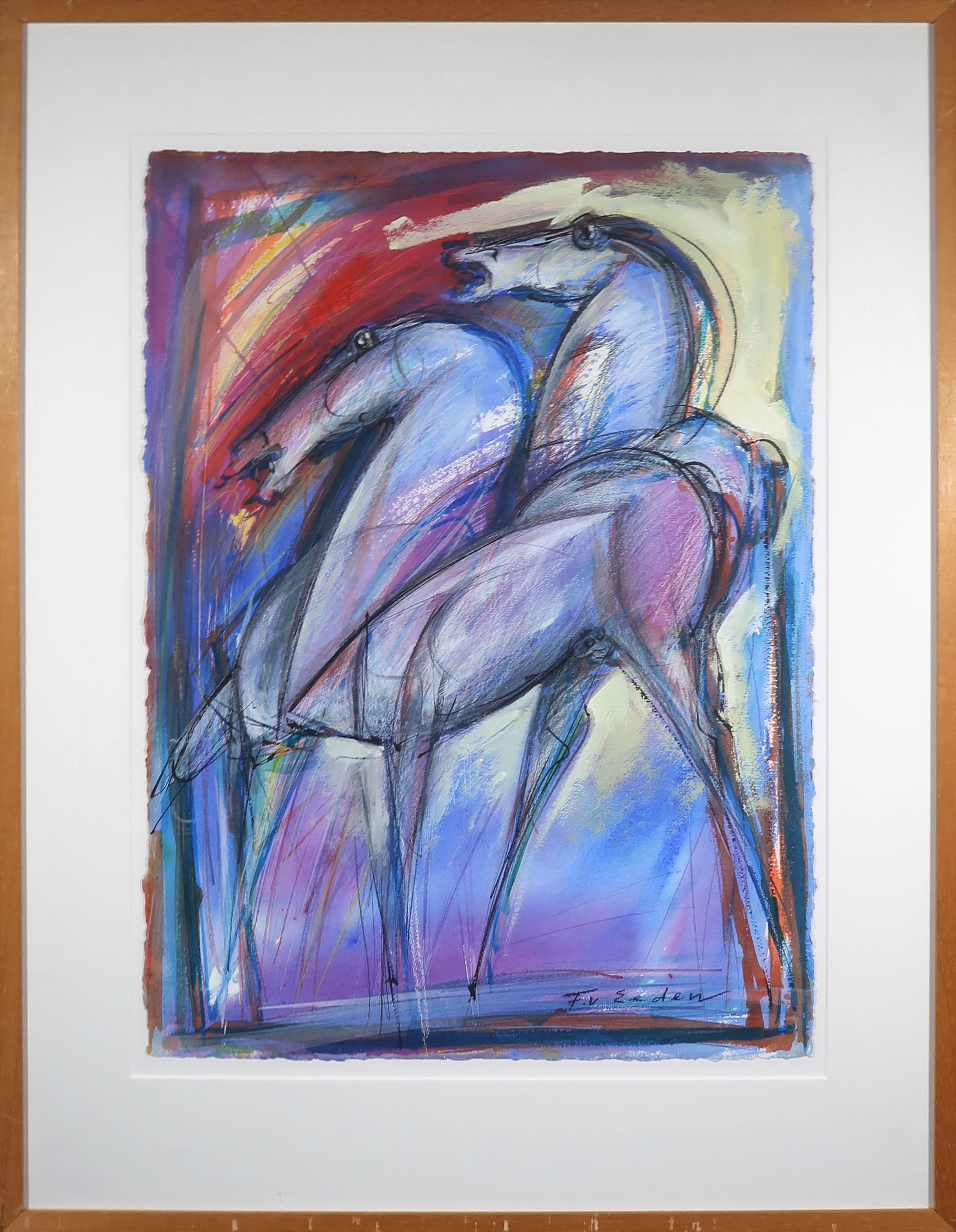 Frits van Eeden - Gemengde techniek op papier, Horses - Ingelijst (Groot) verkocht voor € 120!