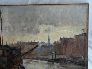 Niet of onleesbaar gesigneerd - Olieverf op doek, verdoekt op board (marouflé) , Havengezicht – Rein Snapper? kopen? Bied vanaf 1!