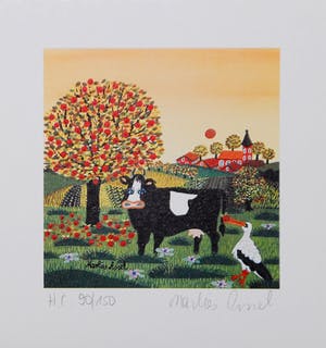 Volker Ritters - e.a: zes handgesigneerde zeefdrukken: Alchemist, Uitzicht, Landschap, Koe I-III kopen? Bied vanaf 15!