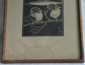 Jan Christiaan Maas - Ingelijste houtsnede , 2 Jonge vogeltjes – 1941 kopen? Bied vanaf 1!