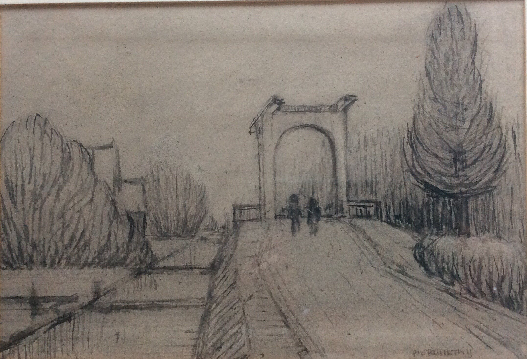 Pieter Giltaij - 1916-1999 twee mensen lopend over brug verkocht voor € 125!