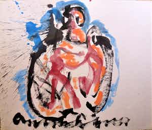 Anton Heyboer - Moeder en kind De oermoeder Kleurrijke krachtige schildering . verkocht voor € 250!