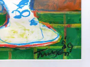 Buy Hans Truijen - De roze meloen en de paradijsvogel, gouache (netjes ingelijst, groot)? Bid from 695!