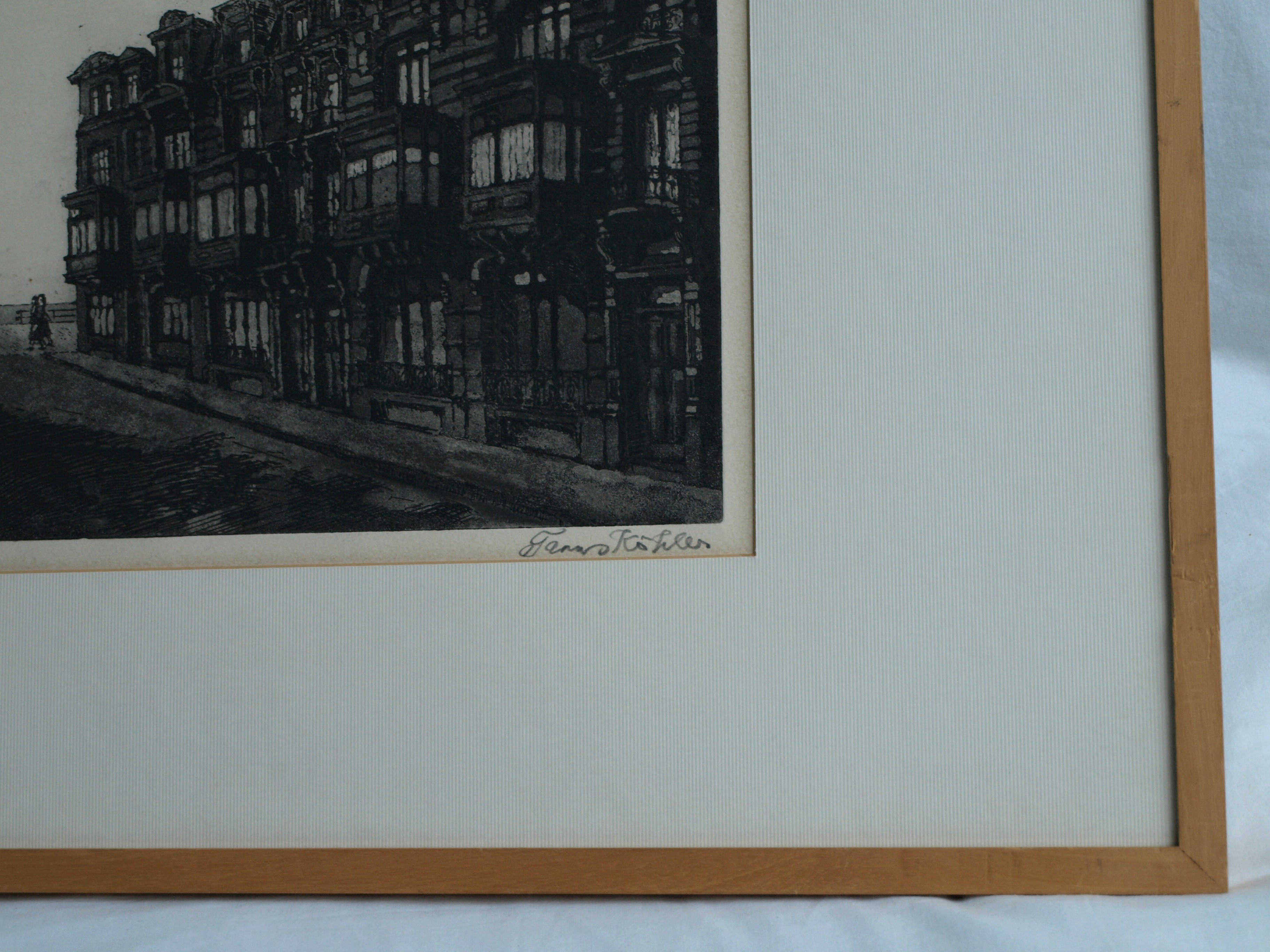 Frans Kohler - Ets , Straatje naar zee in Oostende – gesigneerd & ingelijst – ca 1970 kopen? Bied vanaf 25!