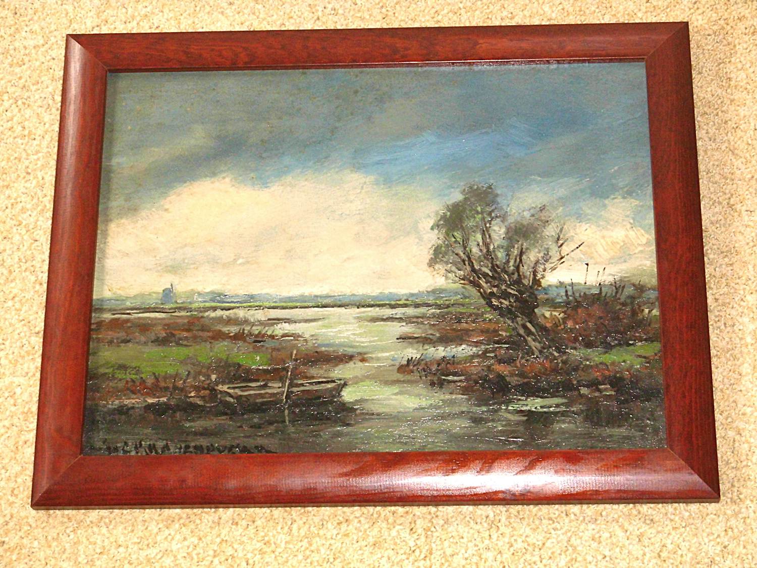 Hendrik Cornelis Kranenburg - Olieverf - Landschap met watertje en bootje kopen? Bied vanaf 65!