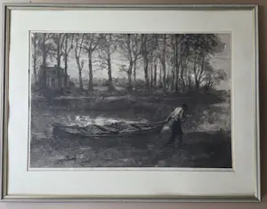 Jozef Israëls - Man met schuit. Groot. Ets Graadt van Roggen. kopen? Bied vanaf 110!