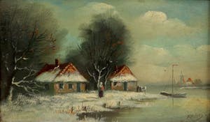 Piet Peters - Wintergezicht met boerderij aan water kopen? Bied vanaf 95!