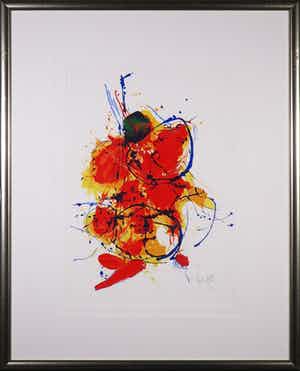 Arty Grimm - Zeefdruk, Abstracte compositie - Ingelijst verkocht voor € 40!