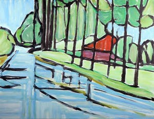 Paul Overhaus - Arcyl op doek, Dijk met bomen - Ingelijst (Groot) kopen? Bied vanaf 1!