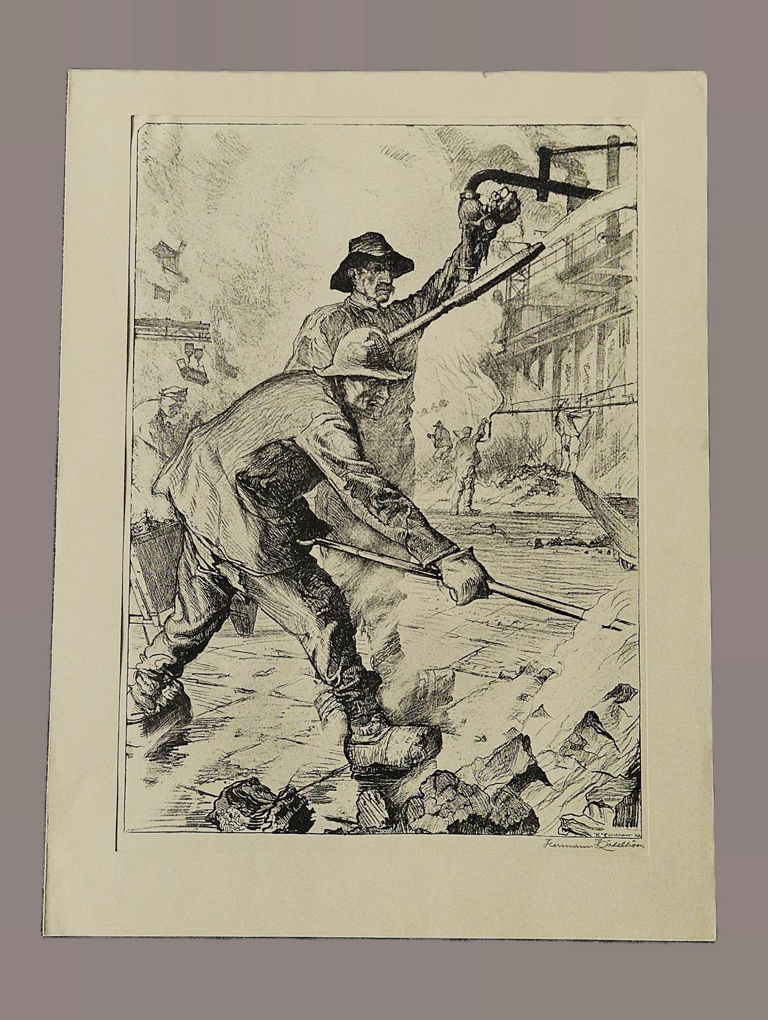 Hermann Kätelhön - original - 1922 - Große monochr. Lithographie "Kokerei-arbeiter" bleistift sign. kopen? Bied vanaf 90!