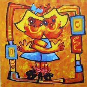 Ad Verstijnen - Kleurenzeefdruk TWINS Handgesigneerd. verkocht voor € 95!