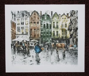 Ferdinand Luigini - Stadsplein rond 1928 - Aquatint ets kopen? Bied vanaf 1!