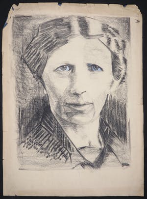 Joe Wols - Krijttekening op papier, Portret kopen? Bied vanaf 1!