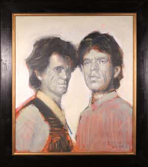 Peter Donkersloot - Acryl en potlood op doek, Mick & Keith - Ingelijst (Zeer groot) verkocht voor € 1!