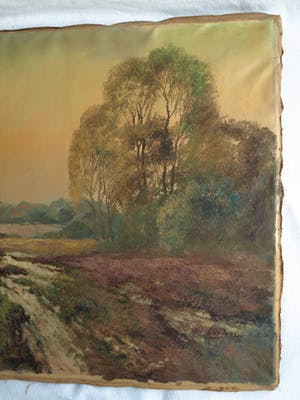 Lambertus de Jong - Olieverfverf op doek , Landschap met heide – 1956 – spieraam 60 x 80 cm. kopen? Bied vanaf 1!