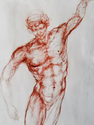 Margot Homan - Fraaie 1990 studie roodkrijt op papier tekening "Mercurius" mooi ingelijst kopen? Bied vanaf 50!