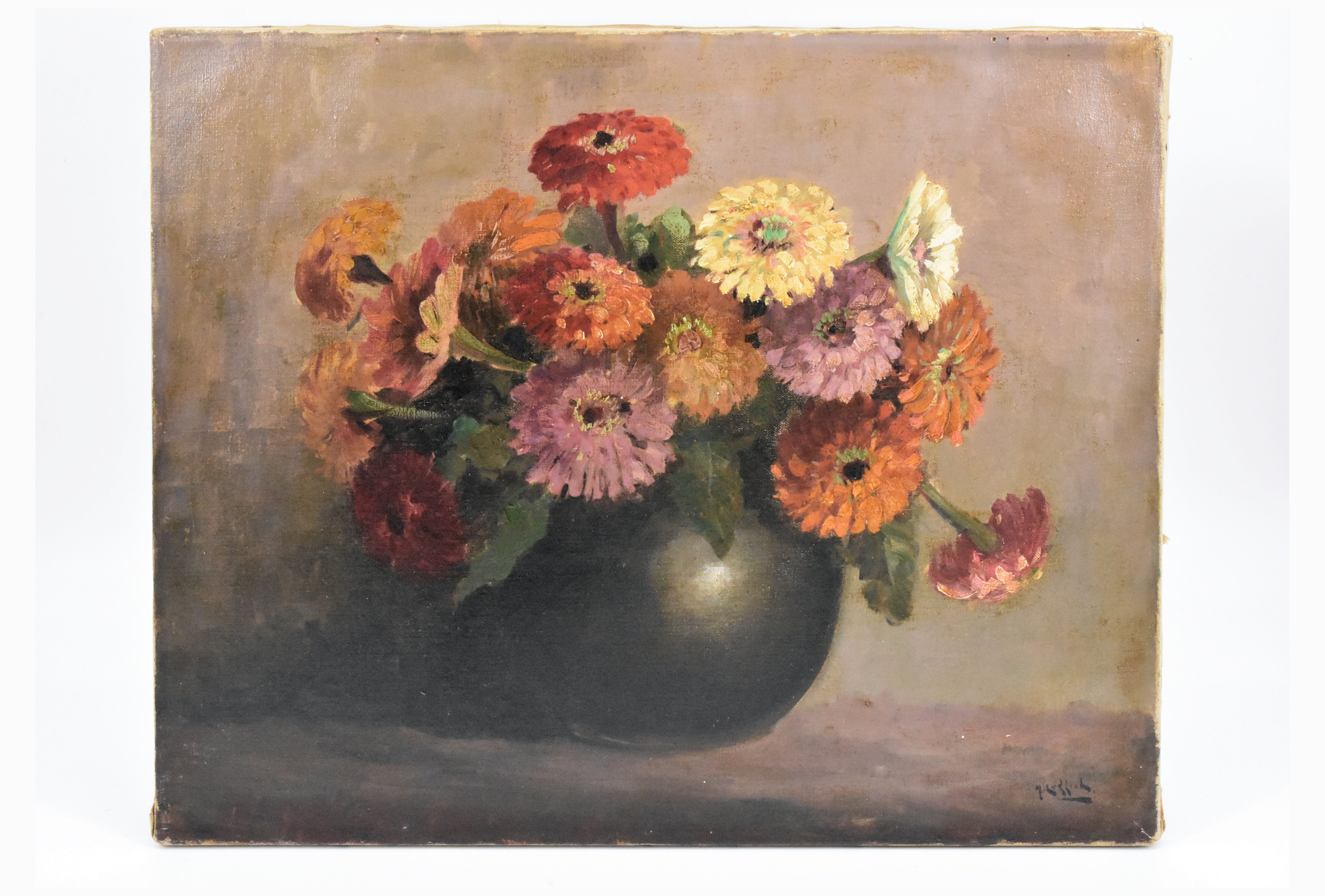 Henri Endlich - Bloemstilleven "Boeket Gerbera's" (Olieverf op doek) kopen? Bied vanaf 50!