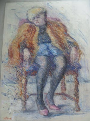 Wim van Bemmel - Pasteltekening. Dame in een stoel. kopen? Bied vanaf 35!