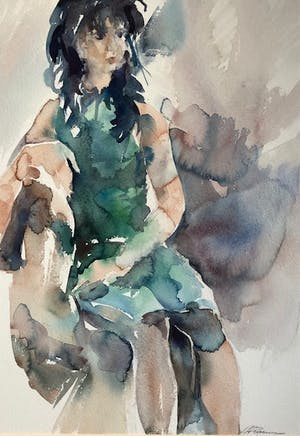 Hen Euverman - Jongedame - Aquarel kopen? Bied vanaf 25!