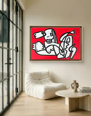 Gundi Falk - Kubistische Umarmung auf rotem Hintergrund kopen? Bied vanaf 280!