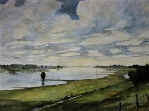 Jaap van Veen - Grote gesigneerde Aquarel "Hollands Polderlandschap langs de Lek" - kopen? Bied vanaf 10!