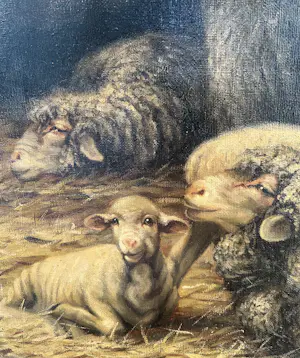 Béla Harmann - Olieverf op doek, Guitige Schapen– ingelijst – ca 1875-1899 - Uniek kopen? Bied vanaf 150!