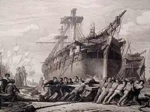 Henri Francois Schaefels - Tewaterlating van een schip. verkauft für € 60!