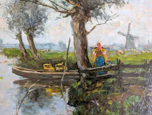 Berend Jan Brouwer - HOLLANDS POLDERLANDSCHAP MET KOEIEN (zeer groot) kopen? Bied vanaf 350!