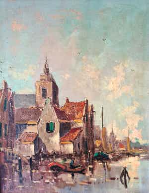 Niet of onleesbaar gesigneerd - Dorp aan een riviertje verkocht voor € 1!