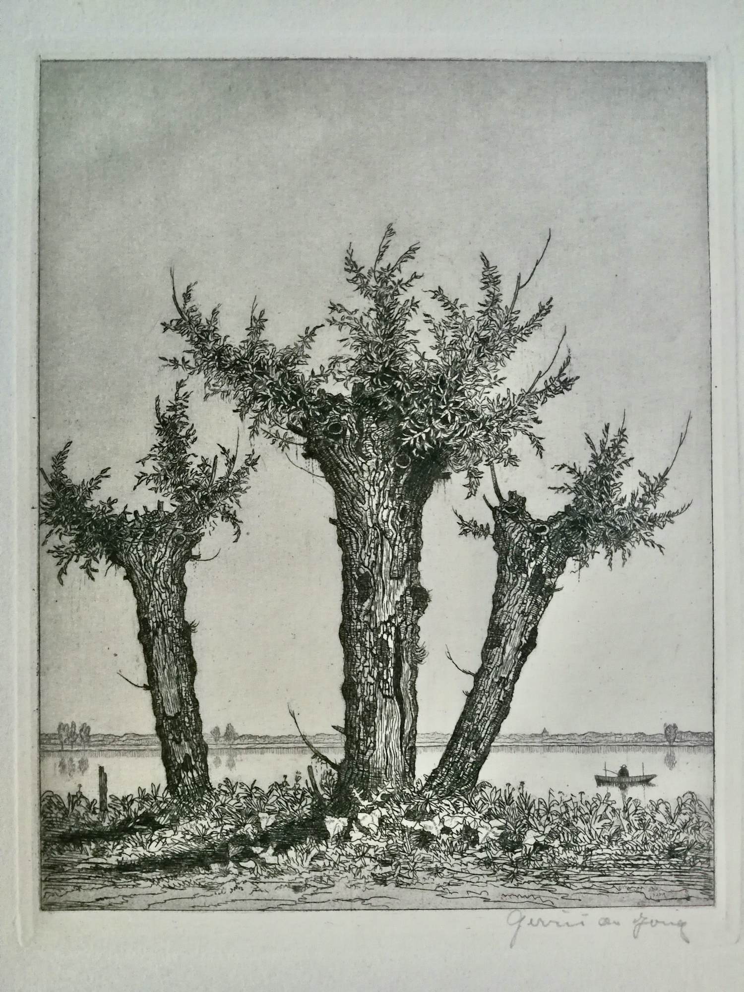 Gerrit de Jong - gesigneerde ets kopen? Bied vanaf 30!