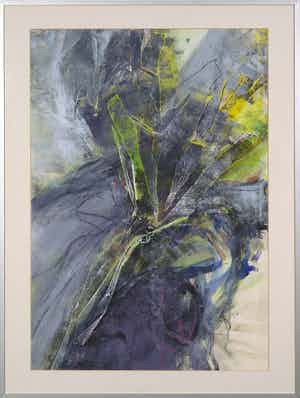 Wim de Bruin - Gemengde techniek op papier, Abstracte compositie - Ingelijst verkocht voor € 40!