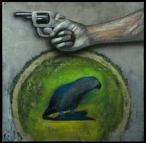 Jan Bollaert - Gemengde techniek op board, Good old Norwegian blue still alive kopen? Bied vanaf 50!