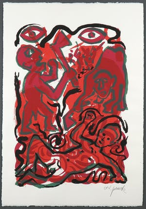 A.R. Penck - Zeefdruk opgedragen aan Mikis Theodorakis - Ingelijst kopen? Bied vanaf 1!