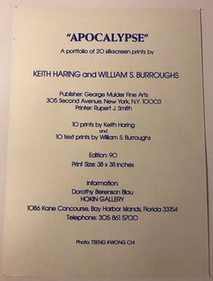 Keith Haring - & William S. Burroughs - Gesigneerde uitnodiging voor Apocalypse - Ingelijst kopen? Bied vanaf 1!