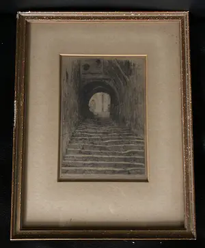 Marius Bauer - Stenen trap met doorkijk in stad. kopen? Bied vanaf 95!