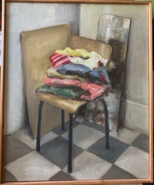 Niet of onleesbaar gesigneerd - Stilleven van stoel met kleren kopen? Bied vanaf 10!