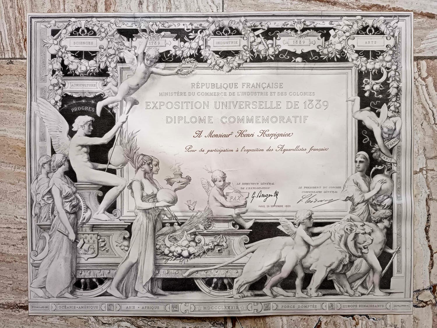 Henri Harpignies - Diploma 'Exposition Universelle' 1889, Parijs kopen? Bied vanaf 1!